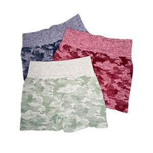 Bundle of 3 Unbranded Camo Pattern Biker Shorts In Green, Red, and Blue
